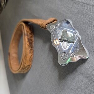 Vintage Chambers Tooled Leather Belt Horse Head Buckle Size 34-36